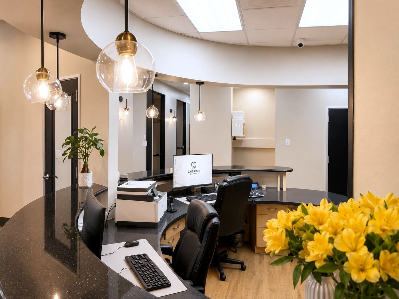 Front desk and reception area at Cherish Dental in McKinney